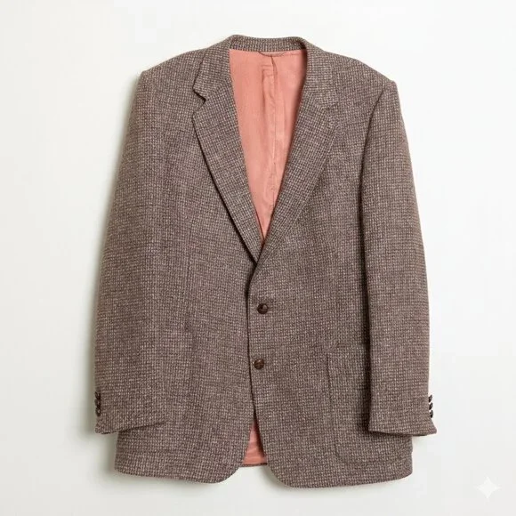 Vintage Harris Tweed Brown Wool Blazer 40R Handwoven Scotland - Picture 1 of 15